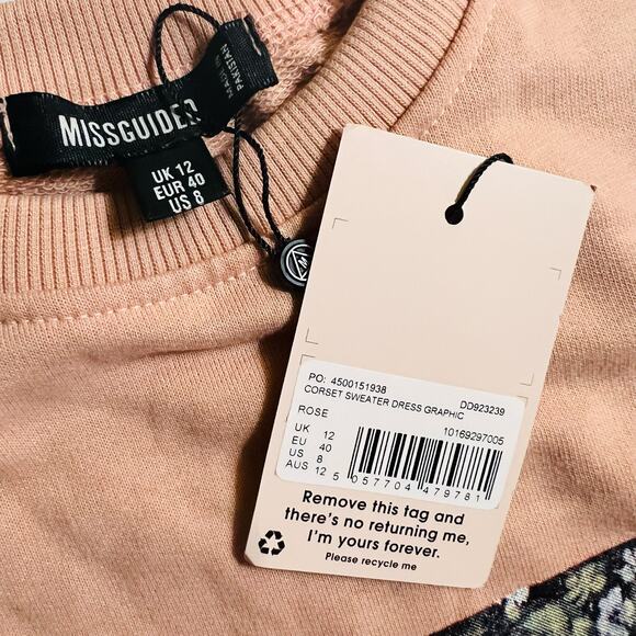 Missguided Fiction Graphic Crew Neck Sweater Dress Size 8 NWT - Picture 6 of 7